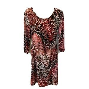 Calvin Klein womens 10 Pink Multi-Color Ruched Stretchy 3/4 sleeve Career Dress